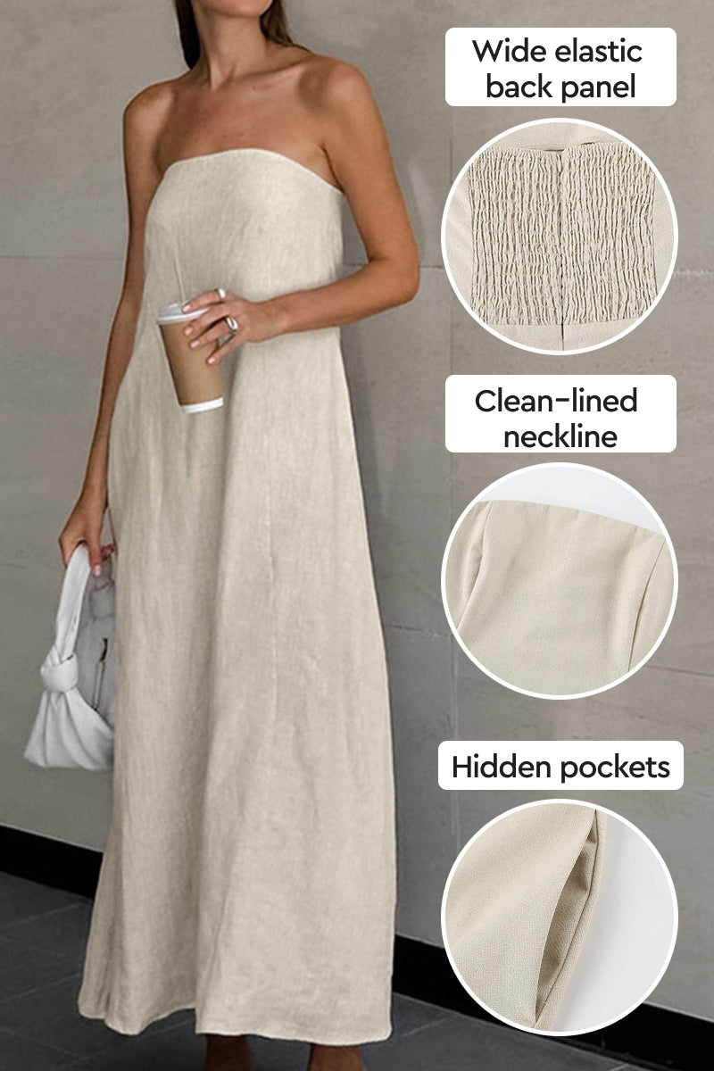 Cotton-Linen Blend Strapless Long Dress
