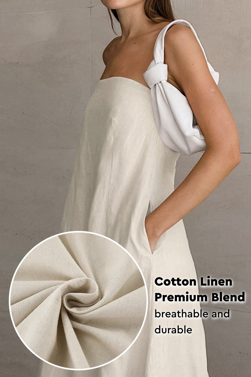 Cotton-Linen Blend Strapless Long Dress