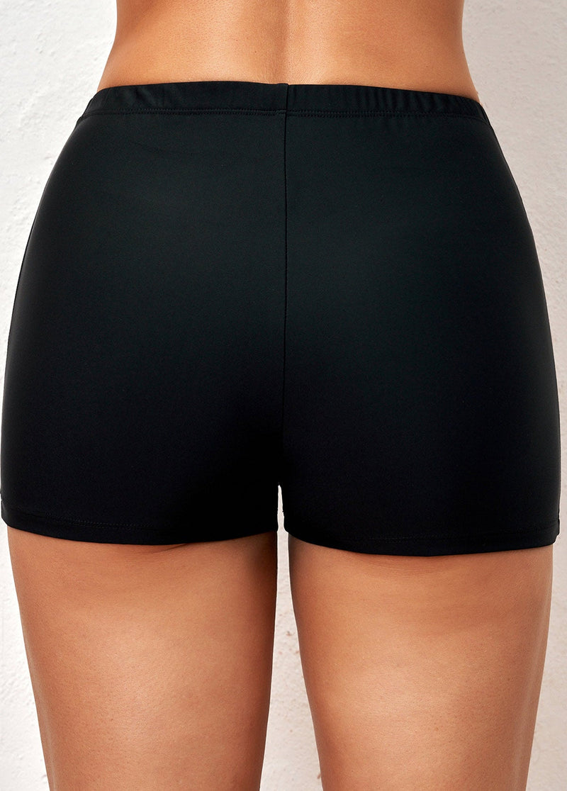 Black Mid Waisted Elastic Swimwear Shorts