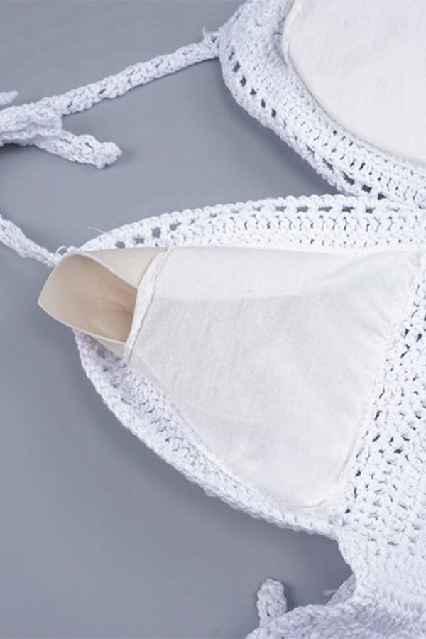 High-Waisted Swimsuit Solid Color Crochet Bikini