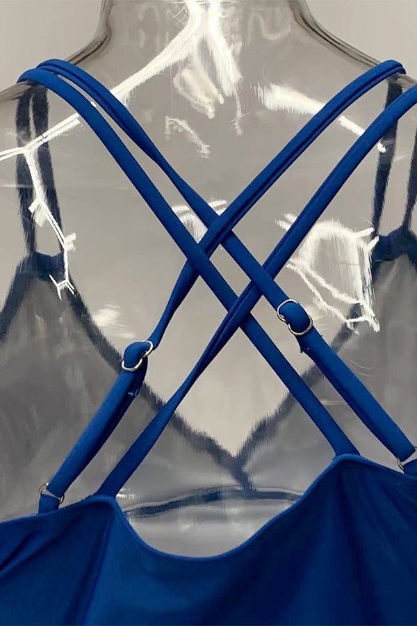 V-Neck Pleated Top Cross-Spenders Two-Piece Swimsuit