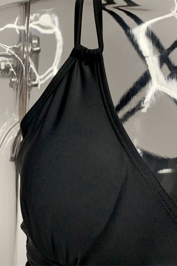 V-Neck Pleated Top Cross-Spenders Two-Piece Swimsuit