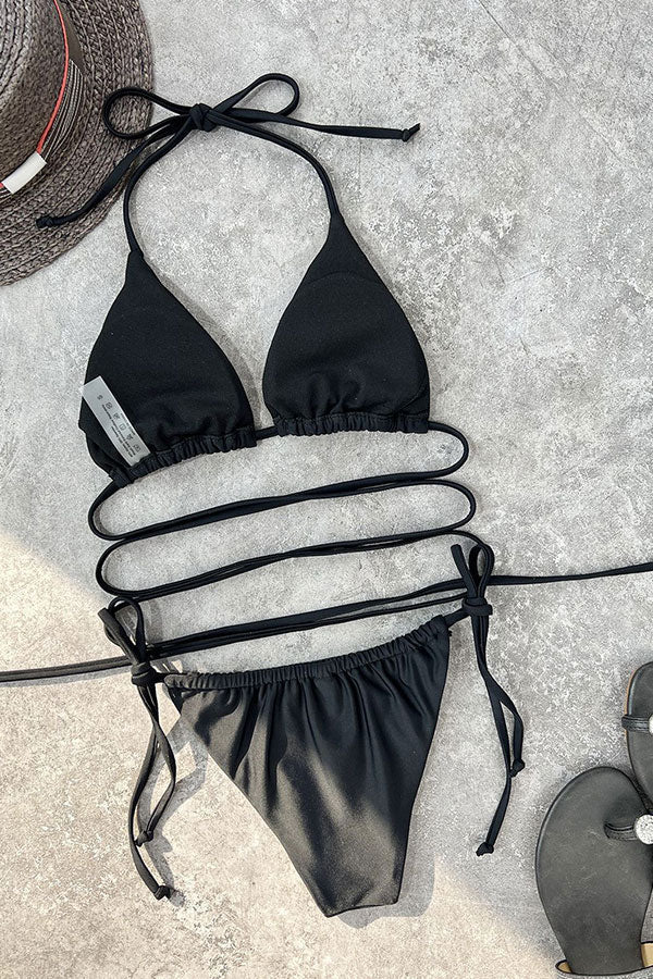 Mini Simple Bandage Split Bikini Swimsuit